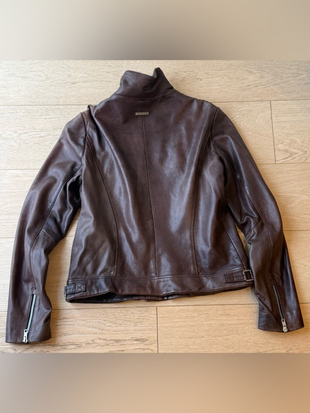 SOIA & KYO Vintage Genuine Lambskin Leather Jacket Multi-Zip Moto Espresso Brown - Picture 3 of 7